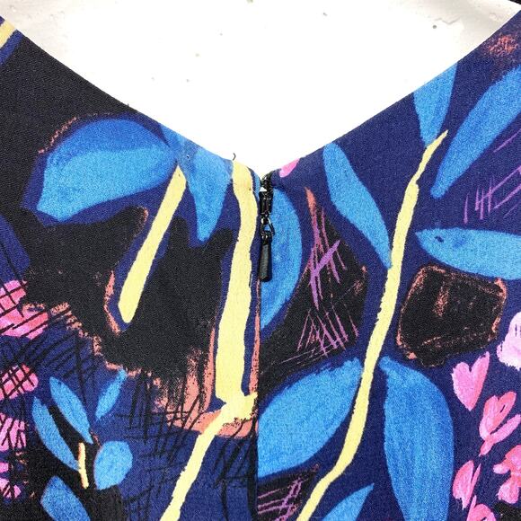 Anthropologie Maeve Womens Elia Dress Open Shoulder Floral Print Blue Pink 6 - Picture 11 of 15